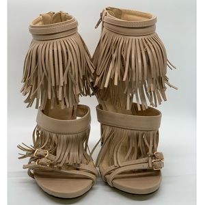 Fringe Flirty Nude Heels Size 7